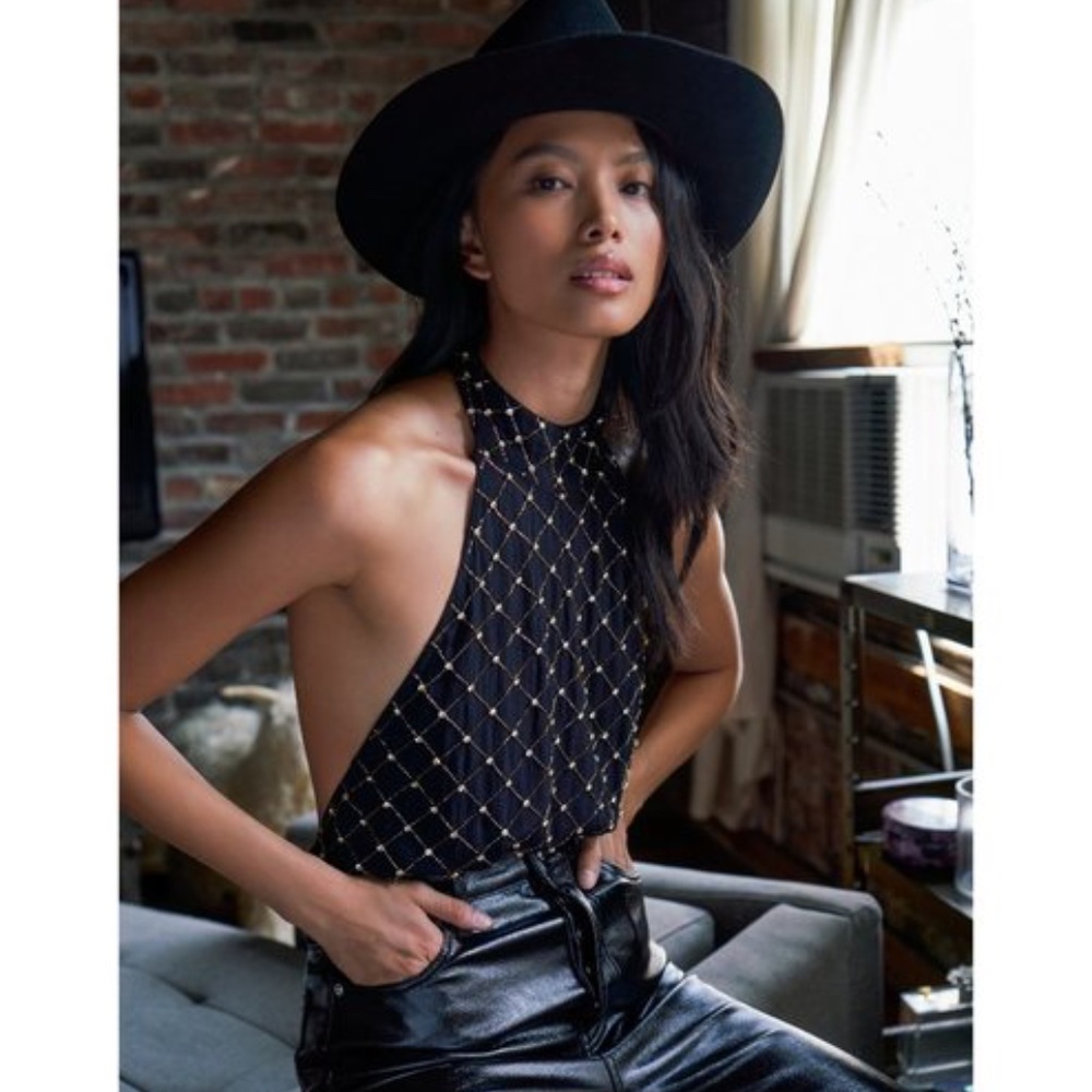 NWT FREE PEOPLE BLING BLING CHA CHING CRYSTAL BODYSUIT M